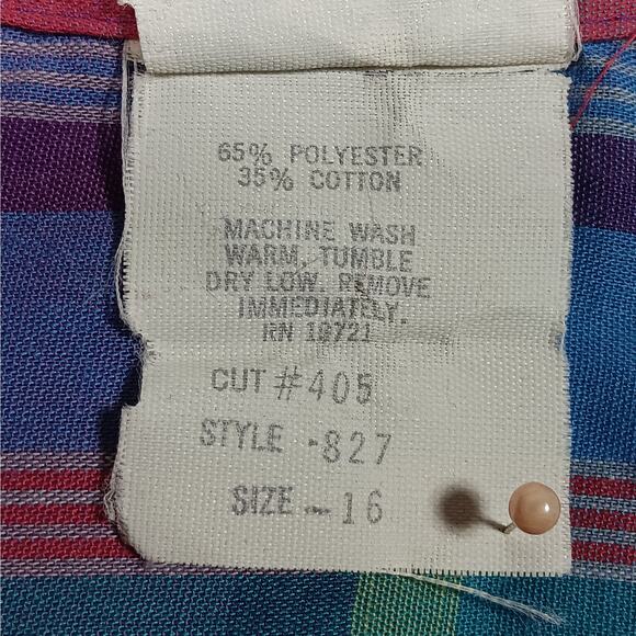 VTG Mister Remo Plaid Button Down Blouse Size 16 Red & Blue Collared Long Sleeve - Picture 10 of 12